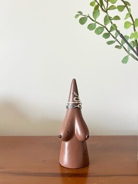 Female Form Ring Holder Brown Ceramic Feminine Body Jewelry Organizer
